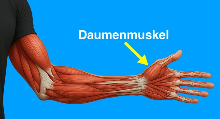Anatomische Darstellung eines männlichen Arms – von der Schulter bis zur Hand – mit sichtbarer Muskulatur und Sehnen.