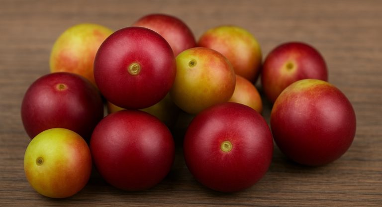 Symbolbild: Frische Camu-Camu-Früchte auf Holzuntergrund – eine der vitamin-C-reichsten Früchte weltweit“
