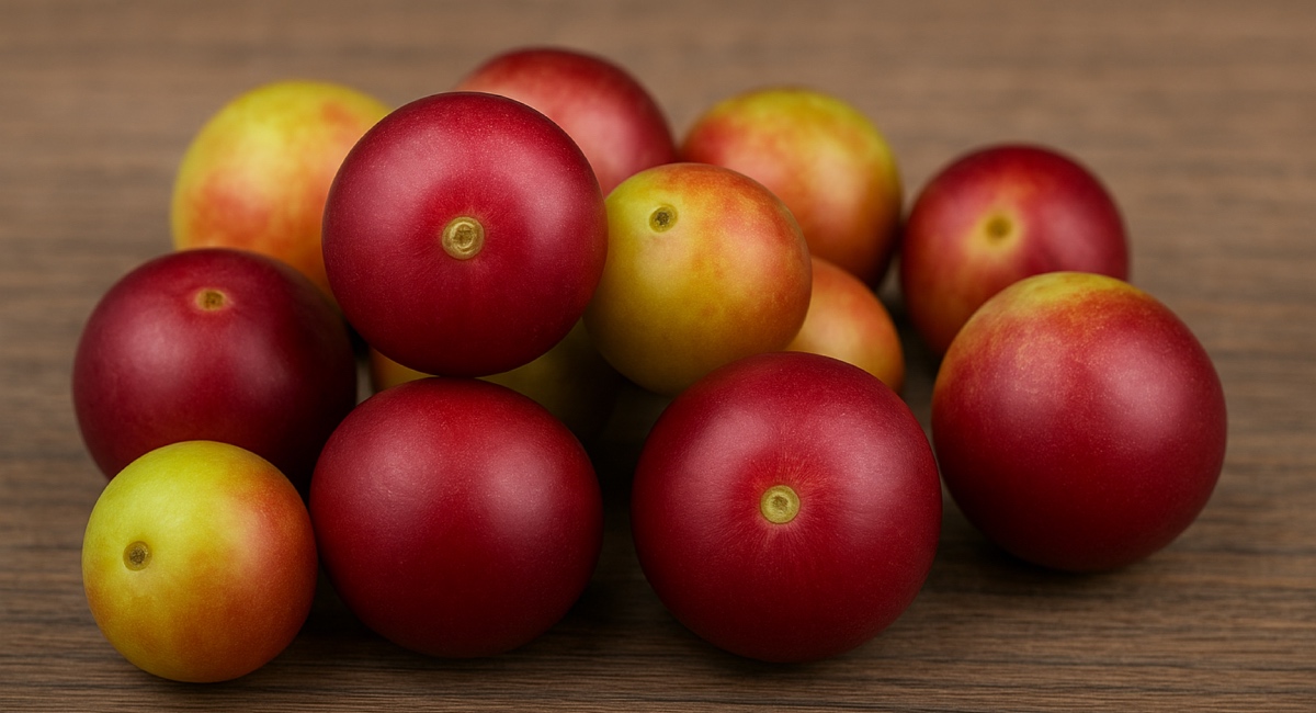 Symbolbild: Frische Camu-Camu-Früchte auf Holzuntergrund – eine der vitamin-C-reichsten Früchte weltweit“