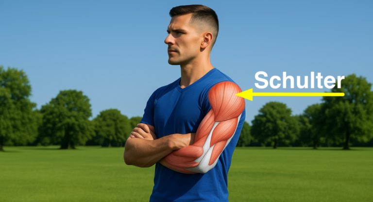 Muskelanatomie von Schulter, Bizeps und Trizeps bei einem Sportler im Freien